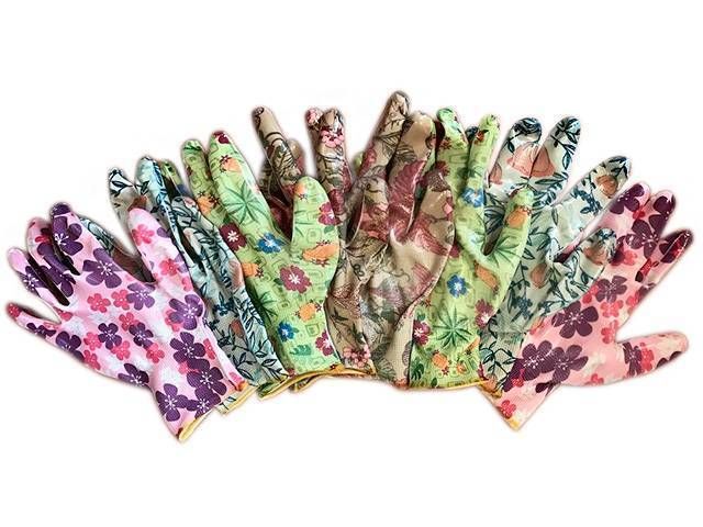 Перчатки нейлон с нитрил.покрытием хоз. цвет. Садовые в асс. 12шт/уп