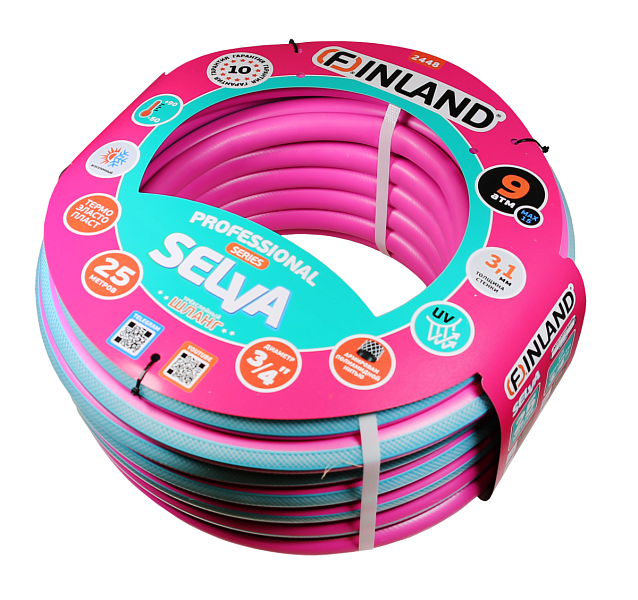 Шланг поливочный 3/4 25м трехслойный ТЭП ФУКСИЯ Finland selva 2448 (ЦИТ)
