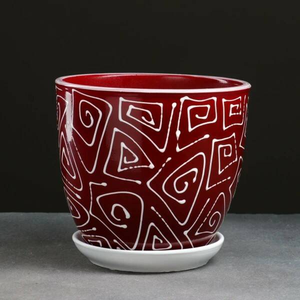 Горшок керамич Абстракция красная 0,4л (Беларусь)