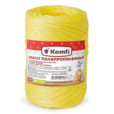 Шпагат полипропилен 1,6мм 100м цилиндр желтый 1000Текс (Komfi) 5/60