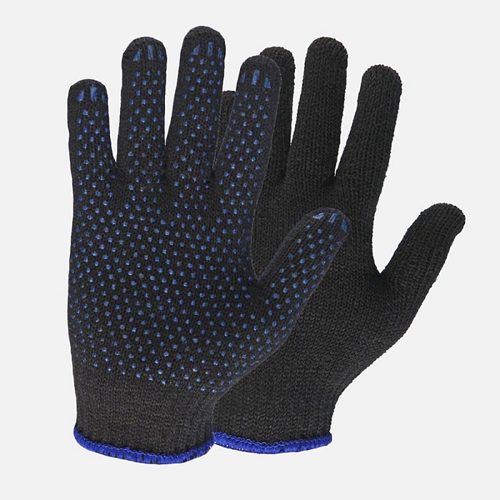 Перчатки трикотажные 6-нитей с ПВХ Точка 7,5кл Черные П/Ш (ТекстКонтракт) 10/200