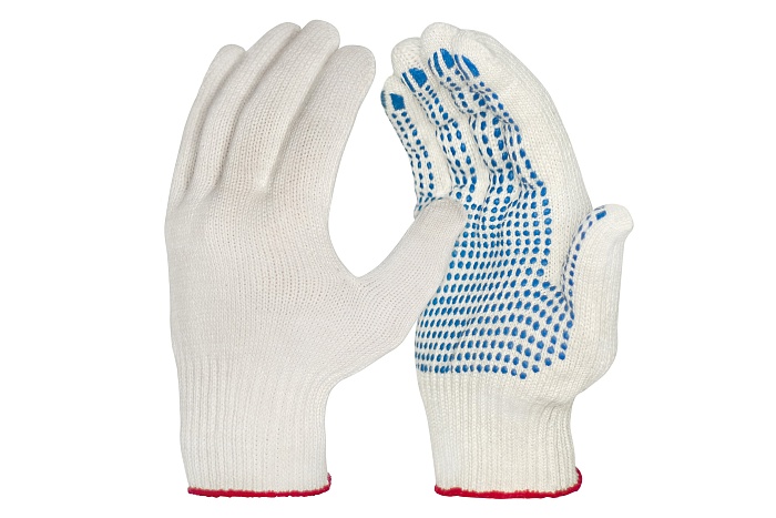 Перчатки трикотажные 6-нитей с ПВХ 10кл Белые (ТекстКонтракт) 10/200
