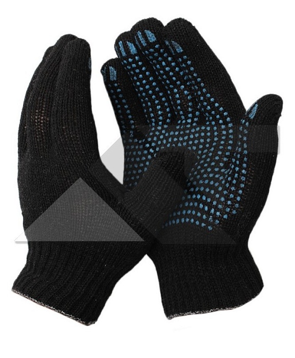 Перчатки трикотажные 5-нитей с ПВХ Точка 7,5кл Черные (ТекстКонтракт) 10/200