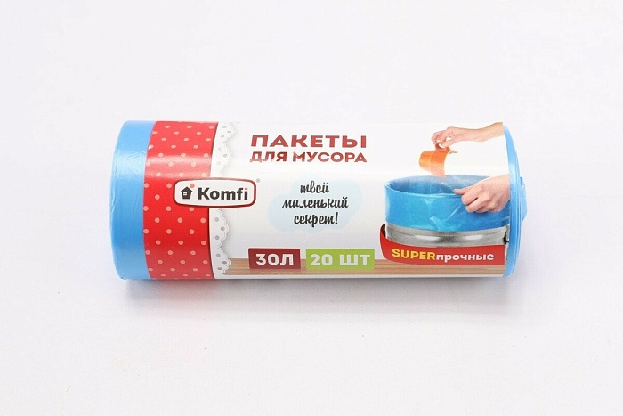 Мешки для мусора ПСД суперпрочные голубые 30л/20шт (Komfi) 5/