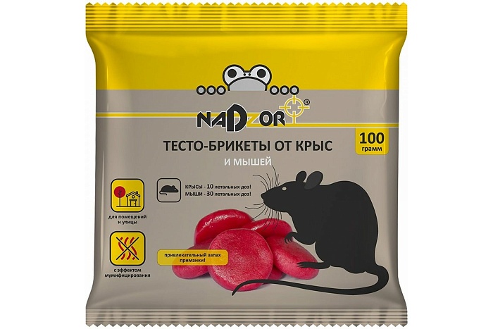 Тесто-брикет от крыс и мышей 100г (NADZOR) 10/50